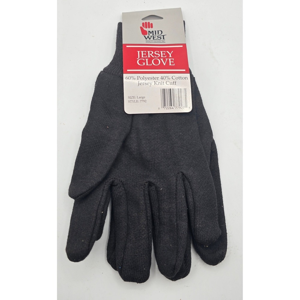 Midwest Quality Gloves Black Jersey Knit Work Gloves 7792 Large Cotton Polyester